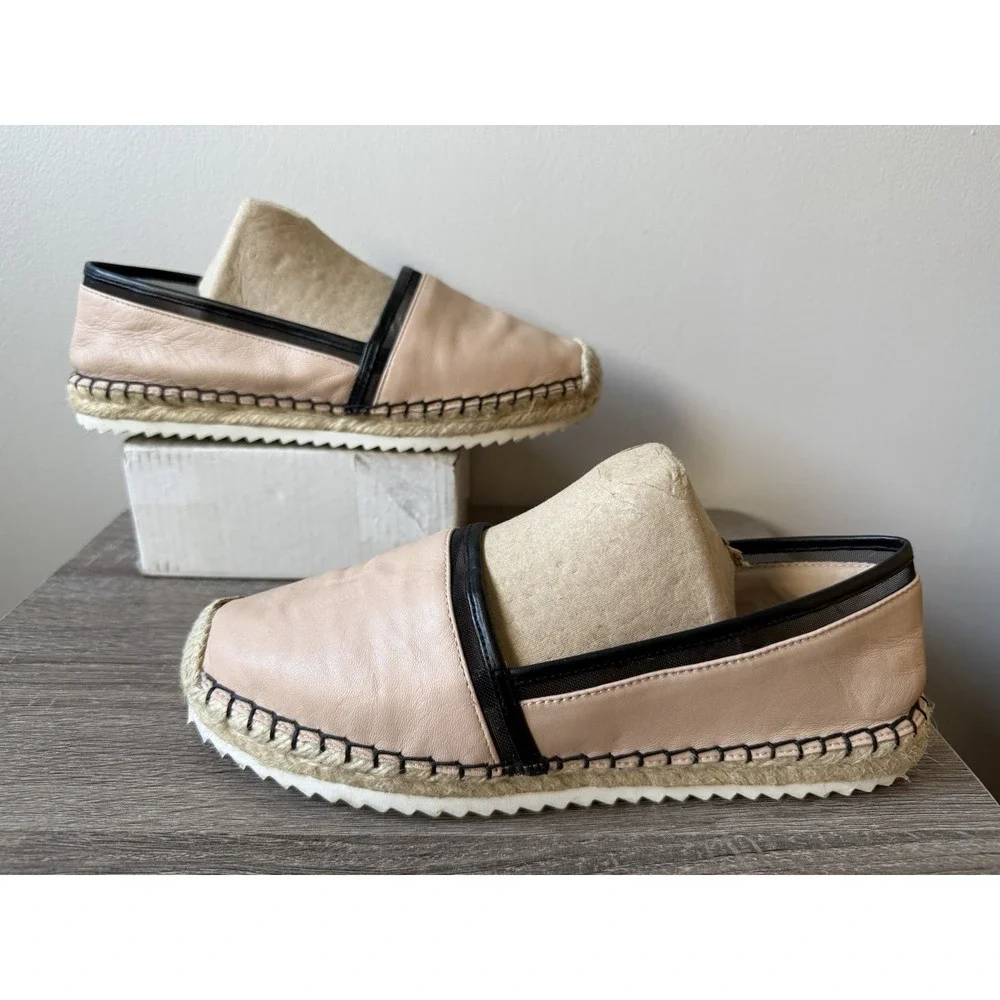 Karl Lagerfeld Alaine‎ Leather Espadrilles Slip On Comfort Shoes Pink/Beige Sz 8